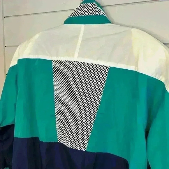 Vintage 80's Wind Breaker Teal White Navy Nautical Miami Vice Sz Med‎ - Picture 5 of 9